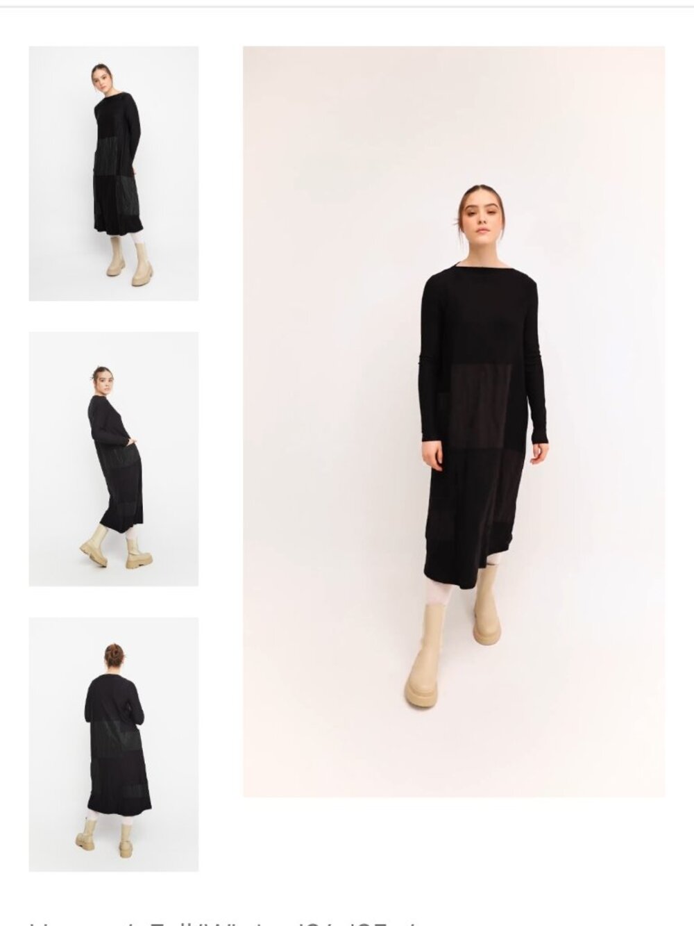 OZAI N KU Made In Greece Jersey Black Midi Boat neck dress long sleeves Size S